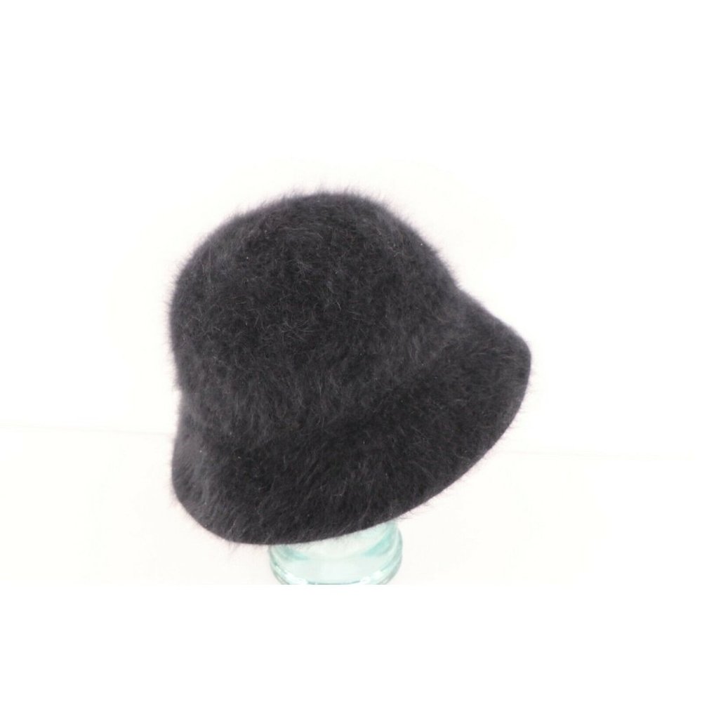 Vintage 90s Streetwear Blank Angora Rabbit Hair Blend Bucket Hat Cap Black - Picture 4 of 6